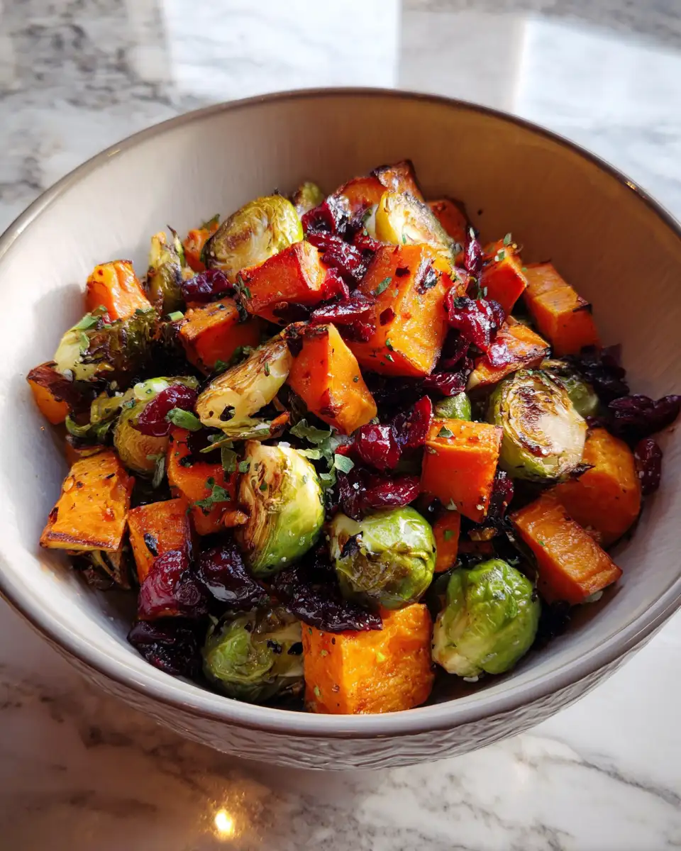 Cranberry Roasted Sweet Potatoes & Brussels Sprouts: A Festive Flavor Explosion 6 Final dish - Cranberry Roasted Sweet Potatoes & Brussels Sprouts: A Festive Flavor Explosion