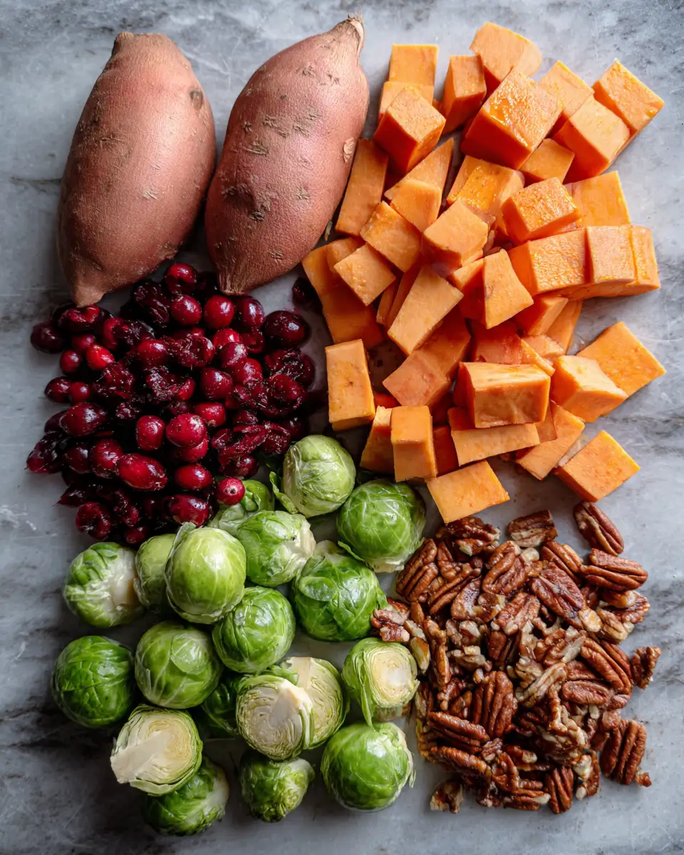 Cranberry Roasted Sweet Potatoes & Brussels Sprouts: A Festive Flavor Explosion 4 Ingredients for Cranberry Roasted Sweet Potatoes & Brussels Sprouts: A Festive Flavor Explosion