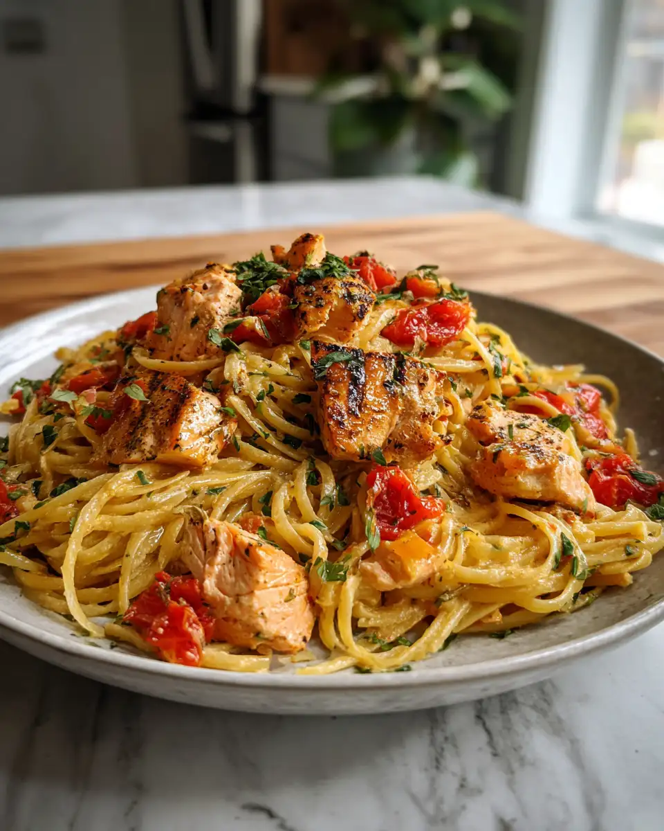 Final dish - Savor the Flavor: Creamy Cajun Salmon Pasta Delight