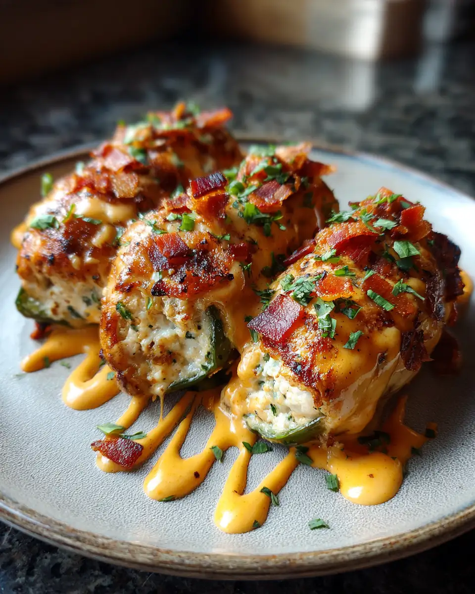 Final dish - Explode Your Taste Buds with Creamy Jalapeño Popper Chicken Bombs and Cheddar Drizzle