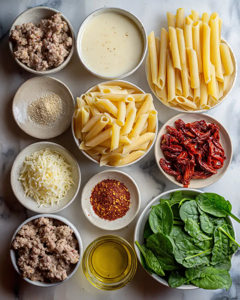 Ingredients for Indulge in Irresistible Flavors with Creamy Tuscan Sausage Pasta