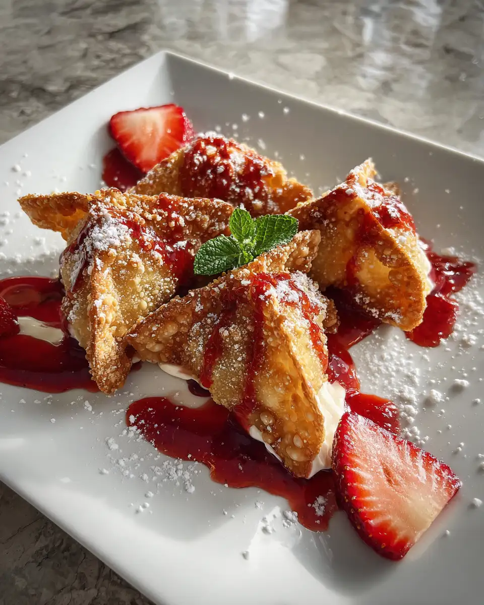 Crispy Wonton Delights: Indulge in Fried Strawberry Cheesecake Bliss 6 Final dish - Crispy Wonton Delights: Indulge in Fried Strawberry Cheesecake Bliss