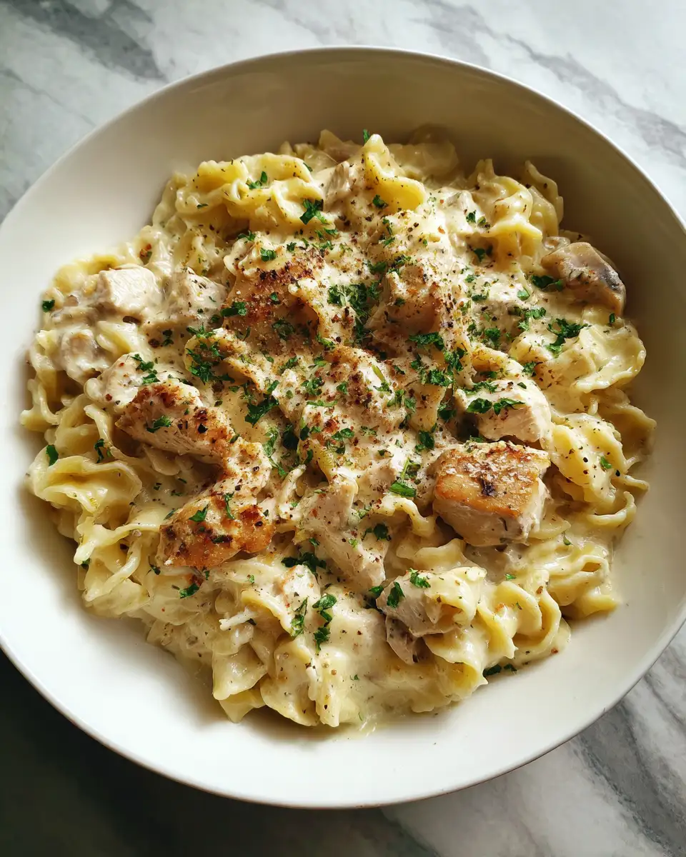 Final dish - Creamy Comfort in a Pot Crockpot Chicken Alfredo Pasta Delight