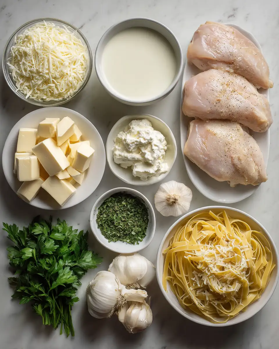 Ingredients for Creamy Comfort in a Pot Crockpot Chicken Alfredo Pasta Delight