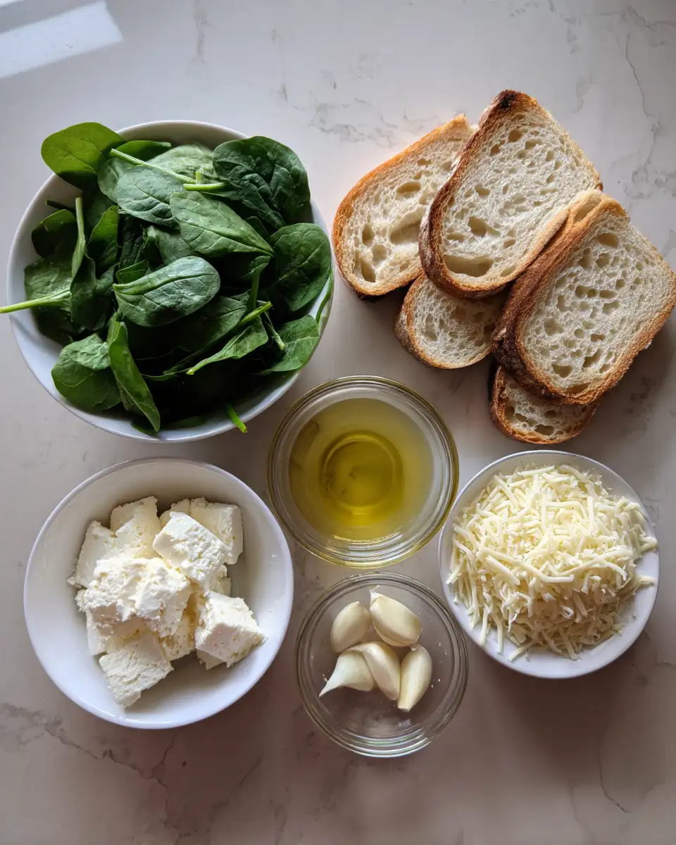Ingredients for Melted Bliss: Feta Grilled Cheese Sandwich with Spinach Delight