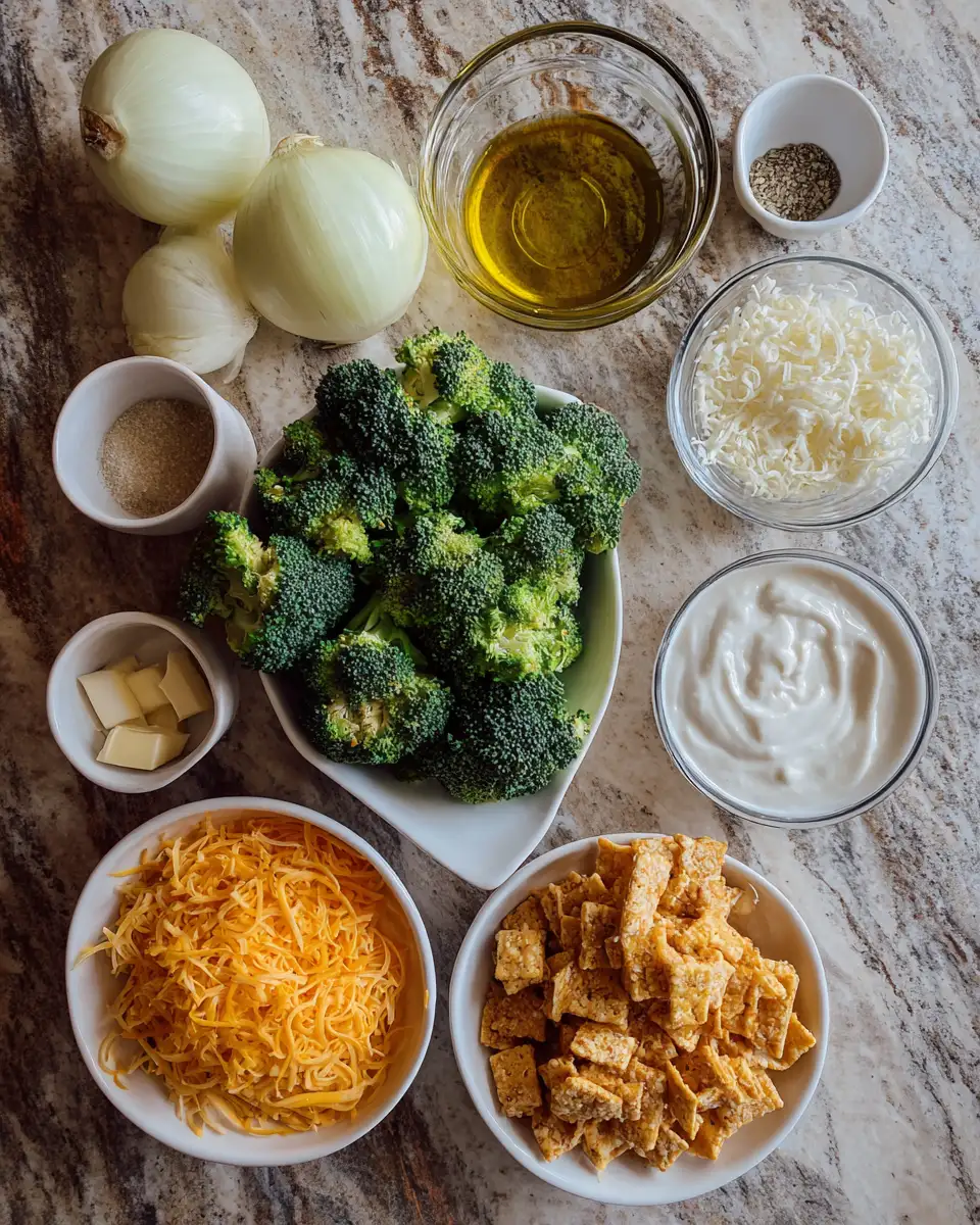 Ingredients for French Onion Broccoli Cheese Casserole: A Yummy Twist on Classic Comfort