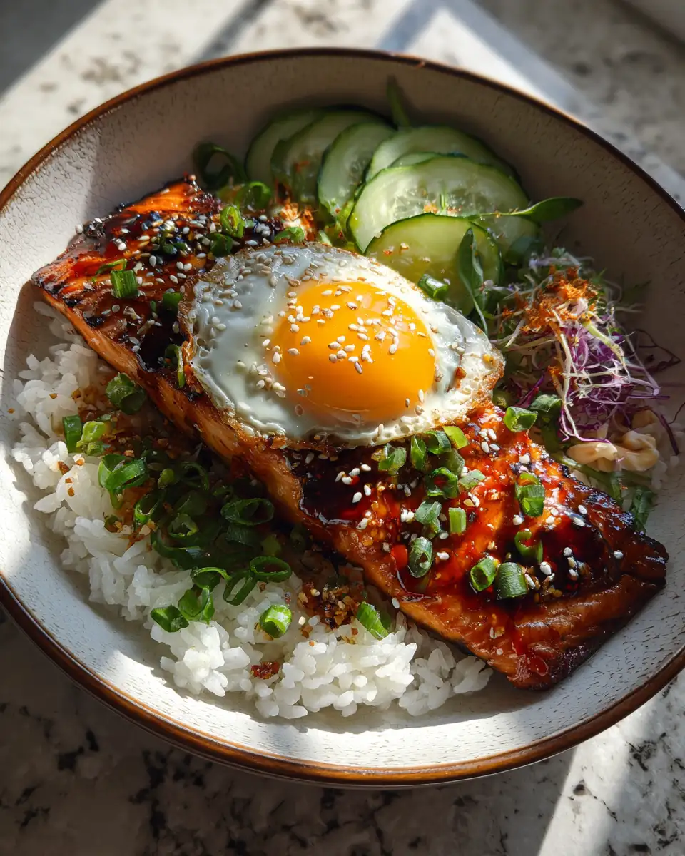 Spice Up Your Dinner with a Flavorful Gochujang Salmon Rice Bowl 6 Final dish - Spice Up Your Dinner with a Flavorful Gochujang Salmon Rice Bowl