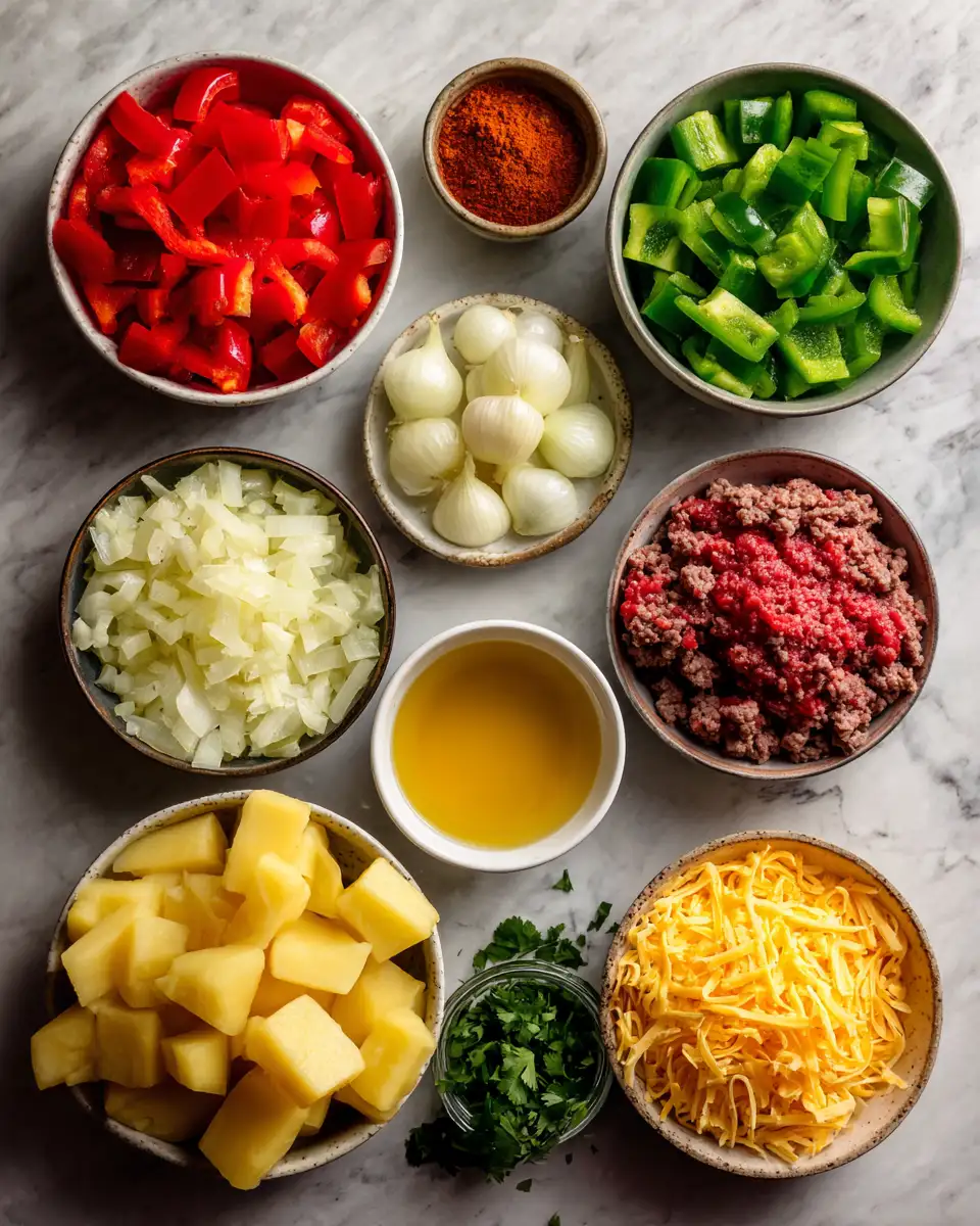 Ingredients for Wholesome and Hearty: A Healthy Loaded Beef and Potato Bake for the Whole Family