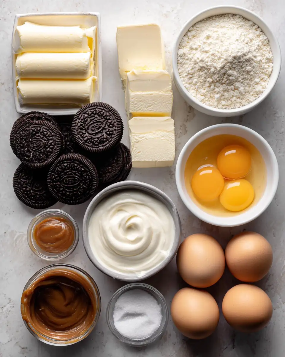 Ingredients for Irresistibly Delicious Mini Oreo Caramel Cheesecakes to Satisfy Your Sweet Tooth