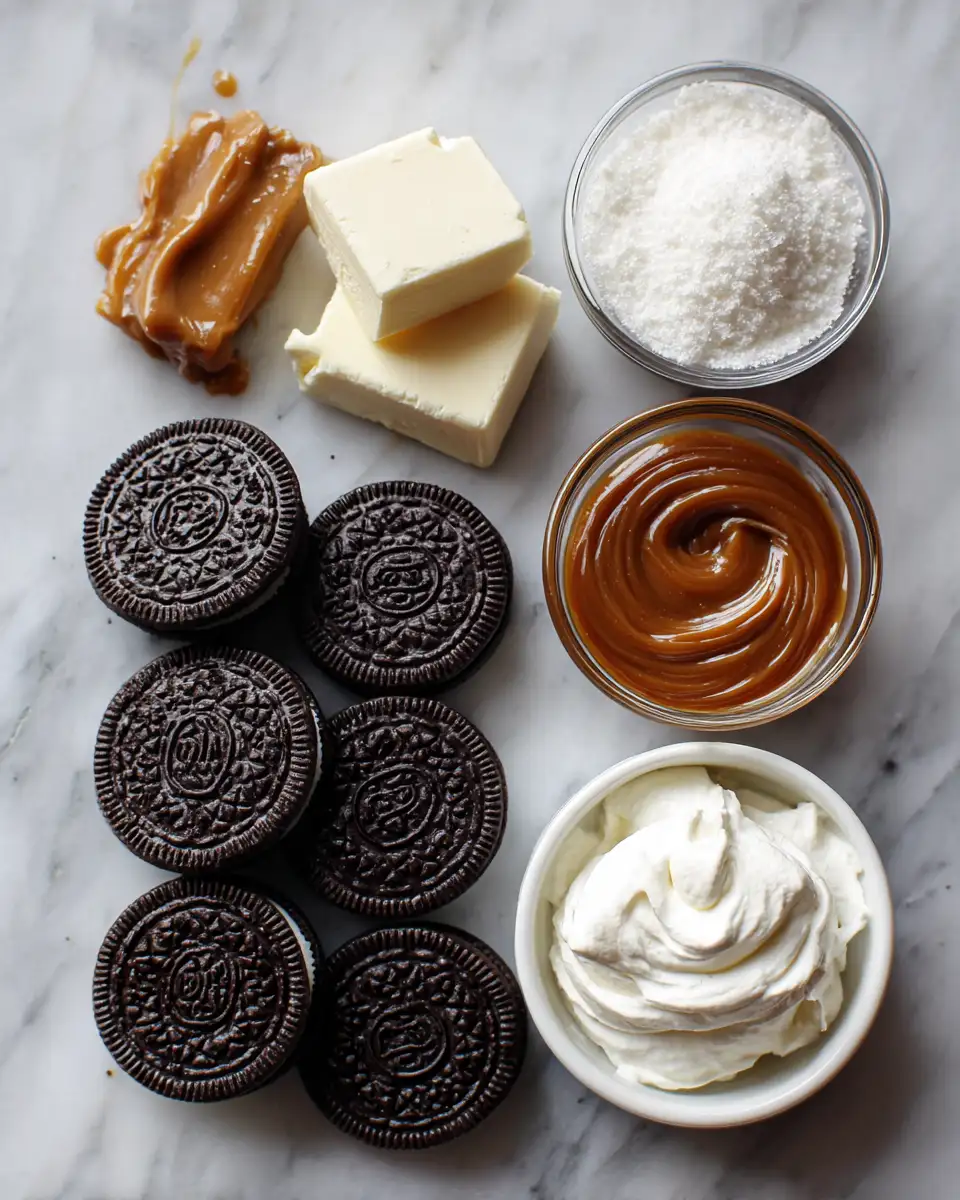 Ingredients for Indulge in Irresistible No-Bake Oreo Caramel Cheesecake Bites