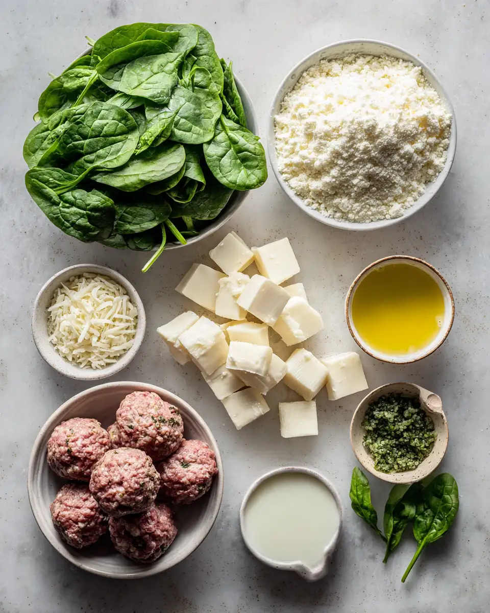 Ingredients for Quick & Tasty: Spinach Garlic Meatballs Stuffed with Mozzarella in 15 Min