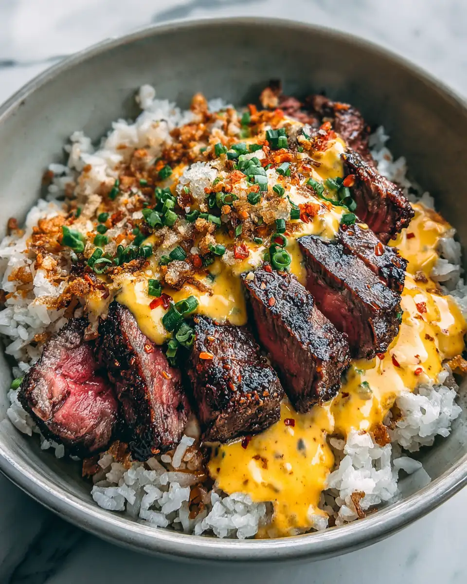 Sizzling Steak Queso Rice Bowl Delight - Featured Image