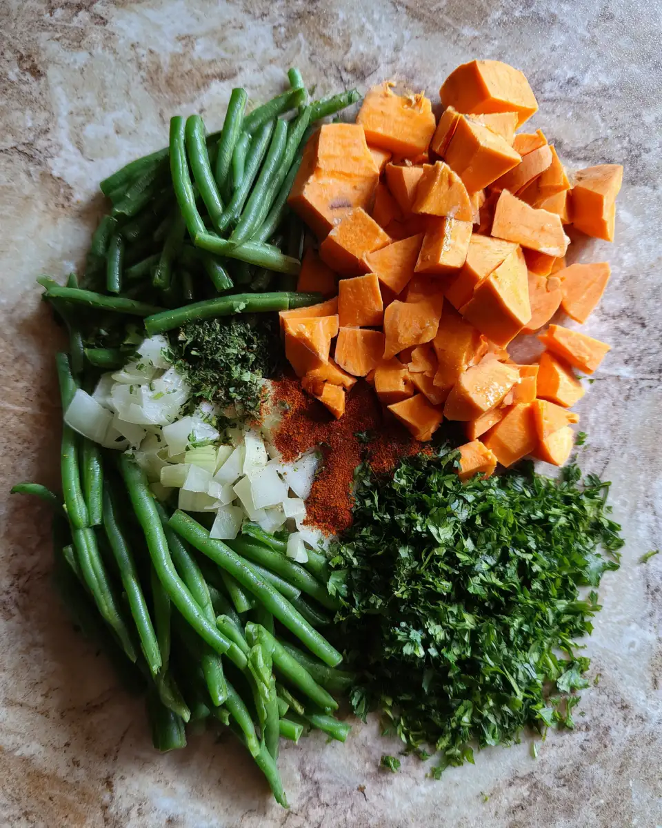 Delight Your Taste Buds with a Sweet Potato & Green Bean Tray Bake Sensation 4 Ingredients for Delight Your Taste Buds with a Sweet Potato & Green Bean Tray Bake Sensation