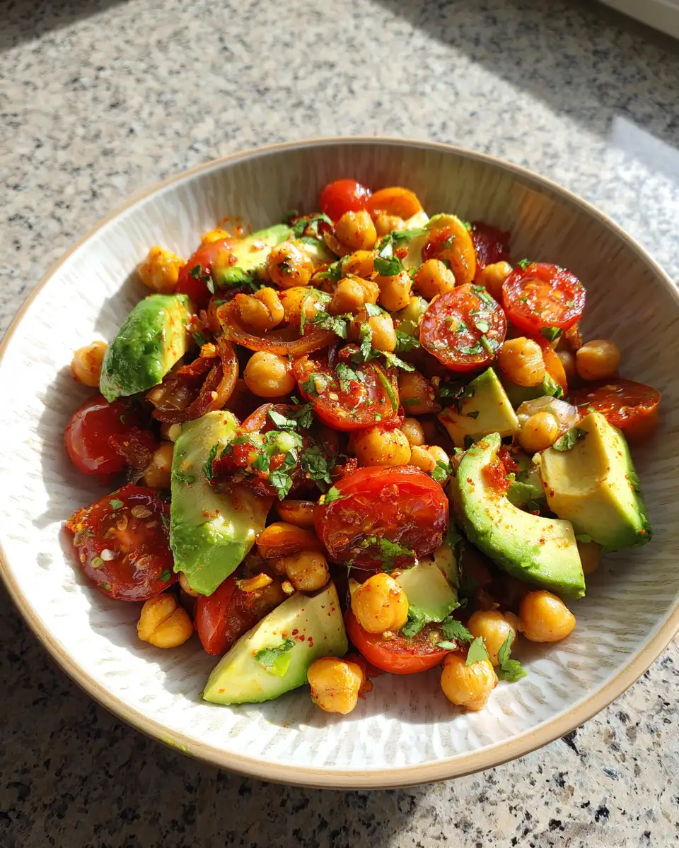 Final dish - Zesty Tomato Chickpea Avocado Salad Recipe for a Refreshing Twist
