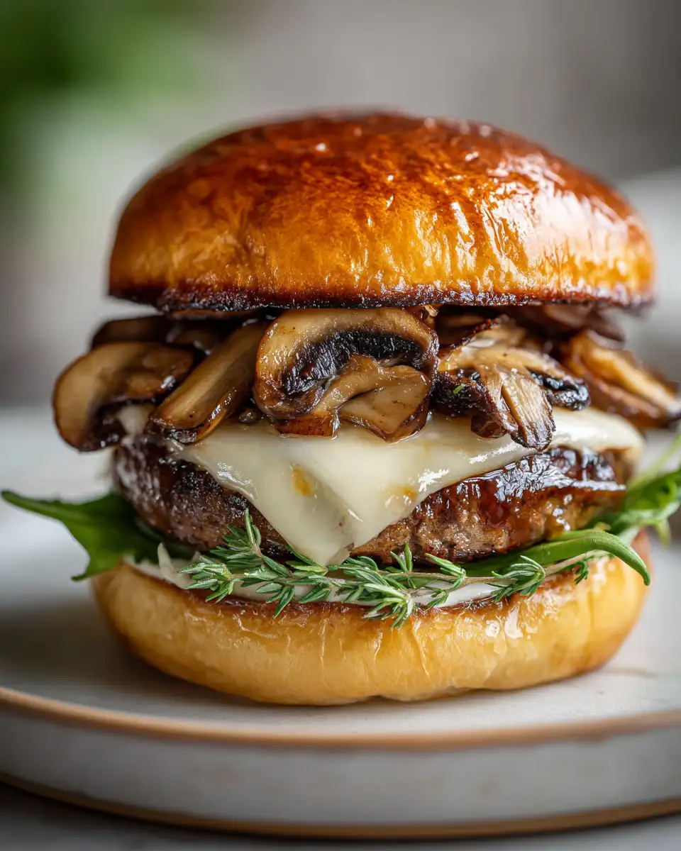 Savor the Ultimate Whiskey-Glazed Mushroom Swiss Smash Burger Delight - Featured Image