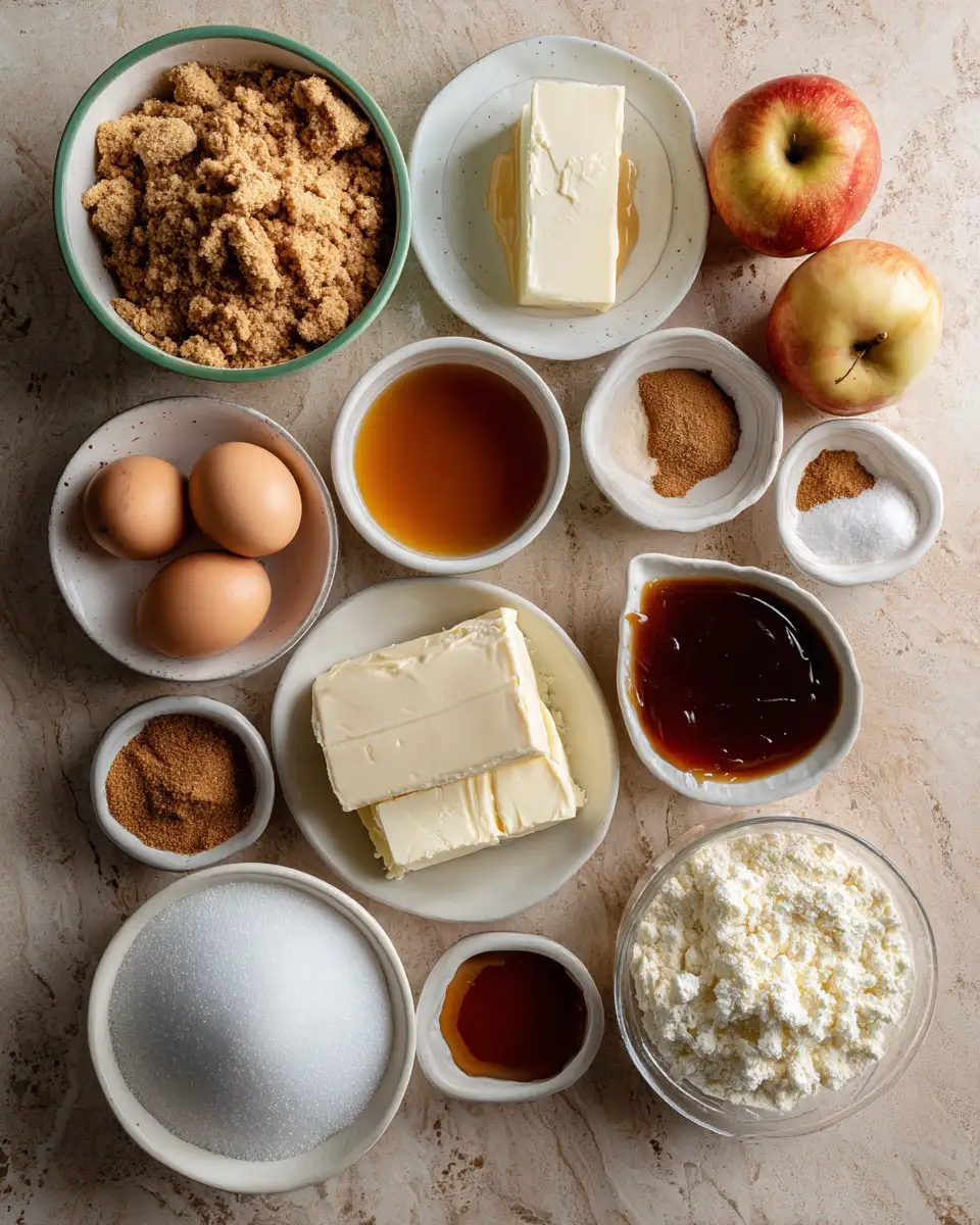 Ingredients for Irresistible Apple Cider Caramel Cheesecake Bars for Your Fall Dessert Cravings