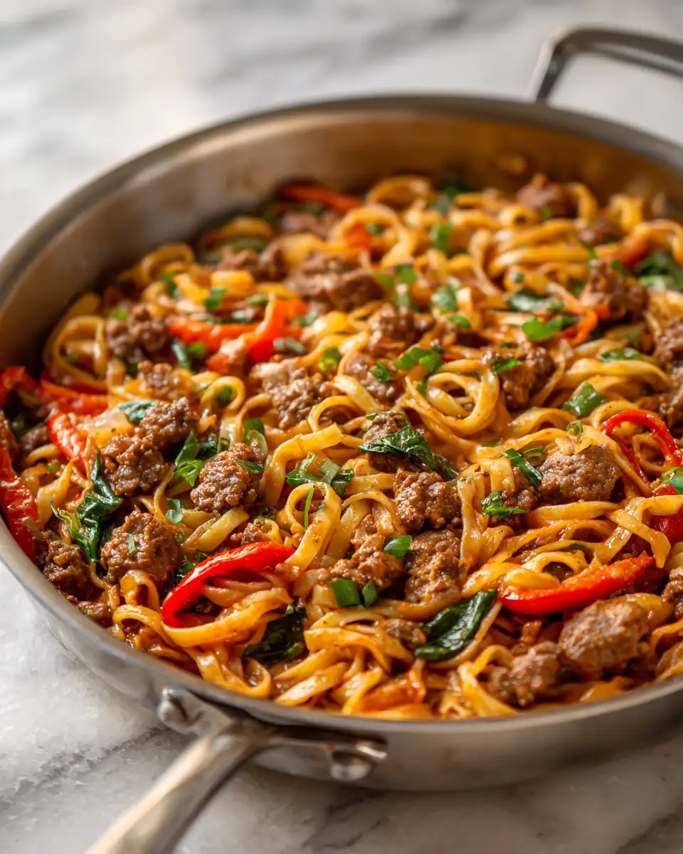 Final dish - Sizzling Cheesy Cajun Beef Pasta Skillet Delight