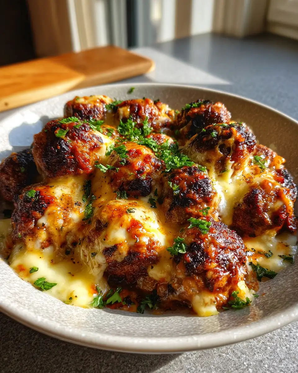 Final dish - Melt-in-Your-Mouth Cheesy French Onion Beef Meatballs Delight