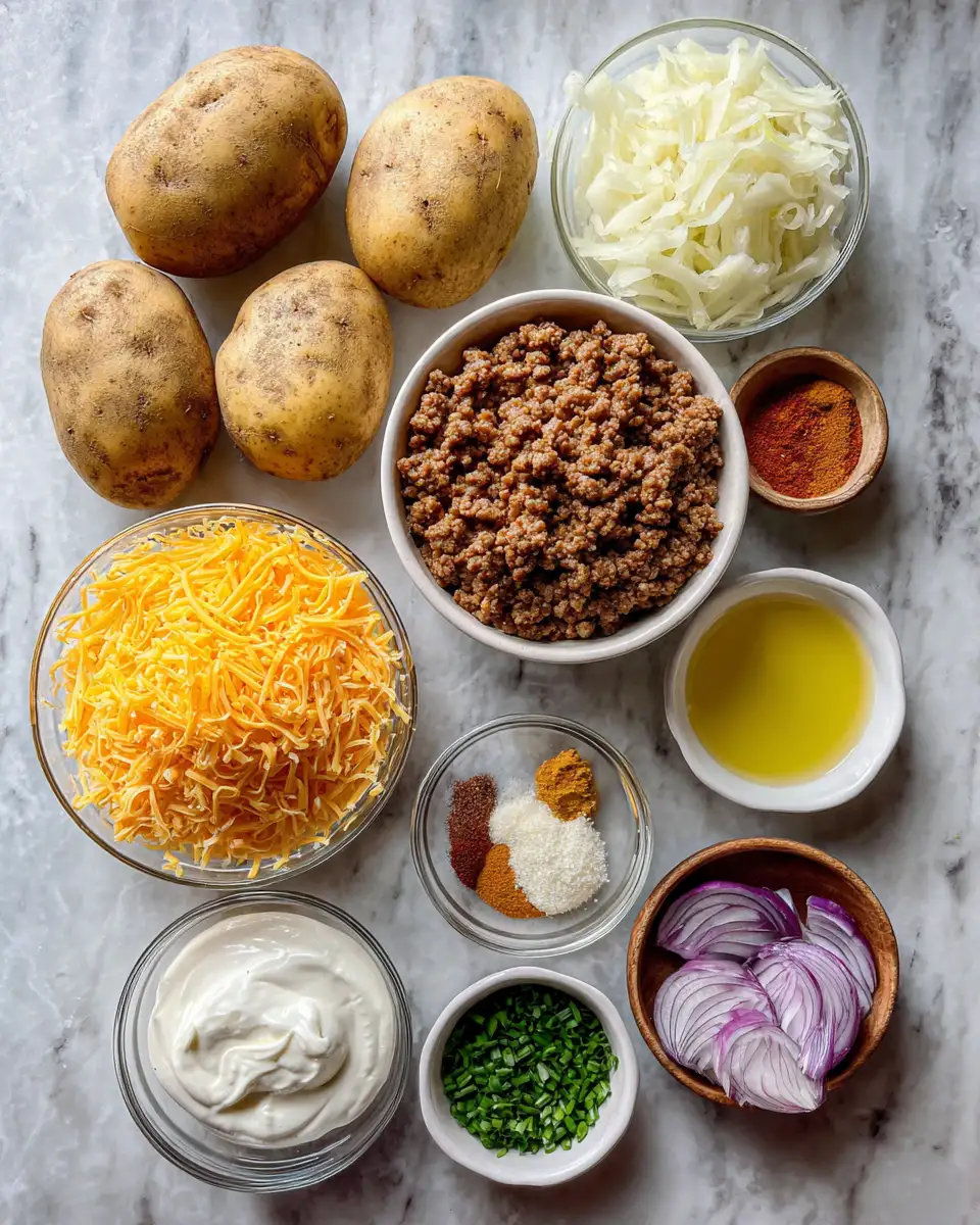 Ingredients for Cheesy Ground Beef Potato Boats: A Comfort Food Dream Come True