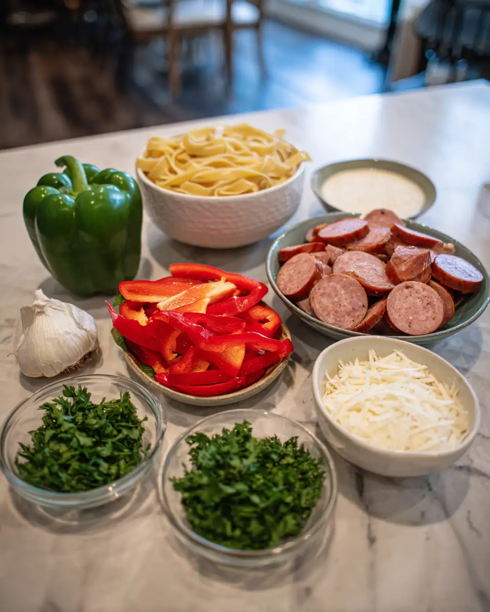 Ingredients for Spice Up Your Dinner with Creamy Cajun Sausage Alfredo Pasta
