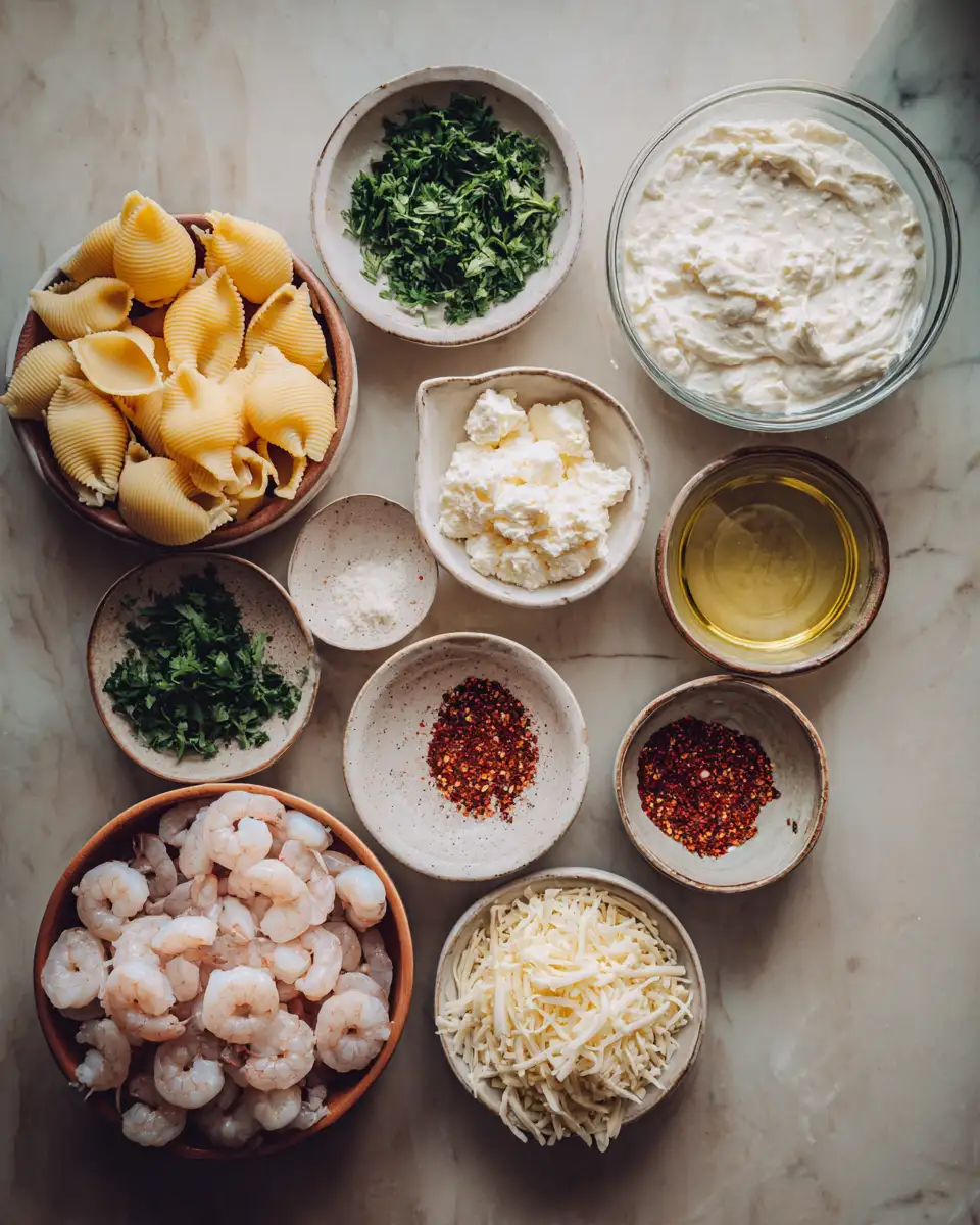 Ingredients for Irresistibly Creamy Cajun Shrimp Stuffed Shells for a Flavorful Feast