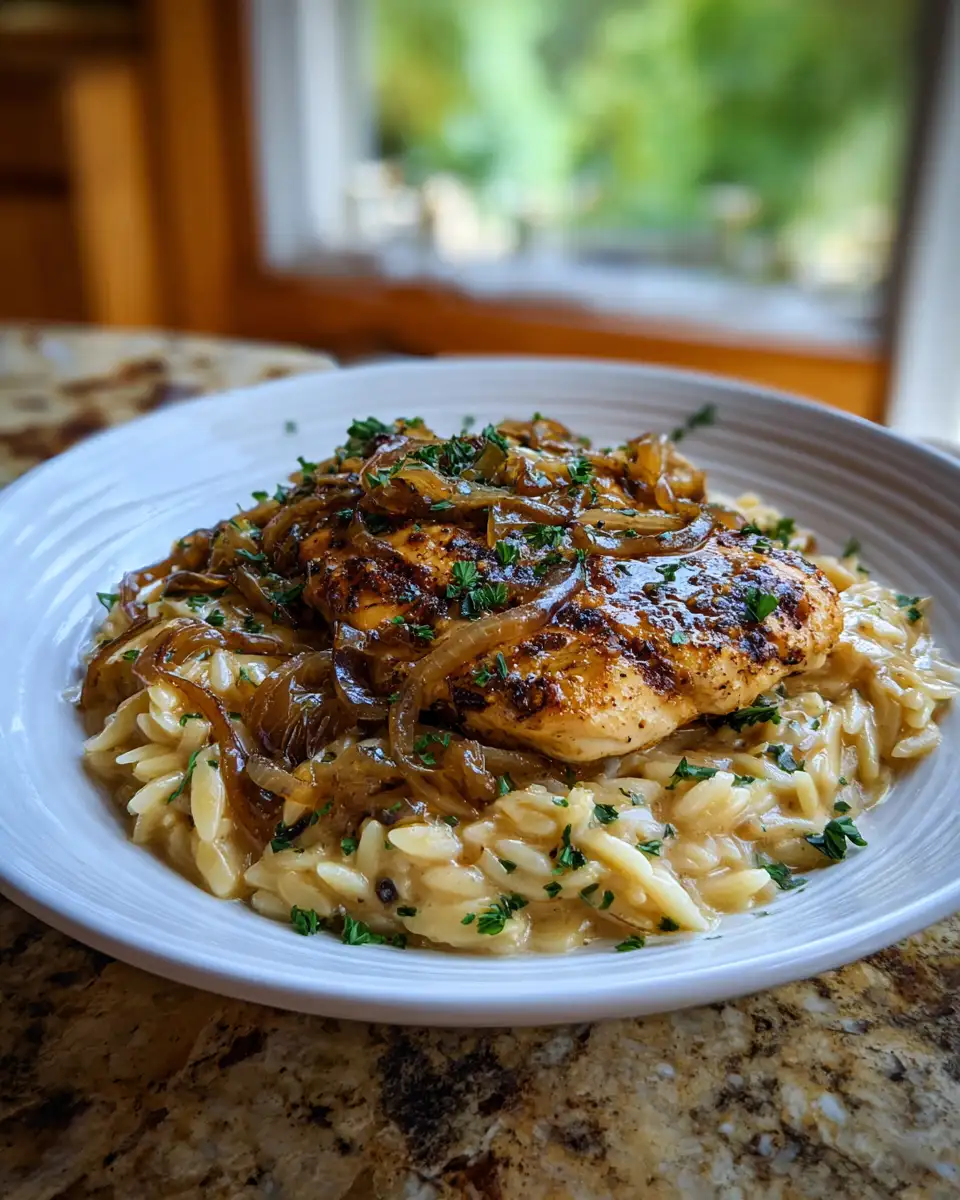 Savor the Comfort: Indulge in Creamy French Onion Chicken Orzo Magic - Featured Image