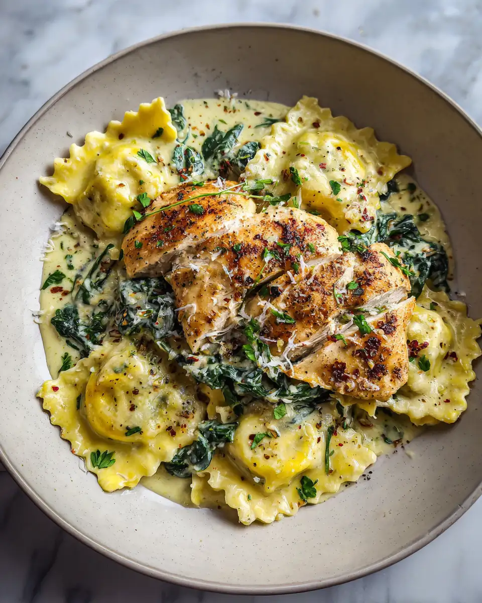 Indulge in Comfort: Creamy Garlic Chicken Spinach Ravioli 6 Final dish - Indulge in Comfort: Creamy Garlic Chicken Spinach Ravioli