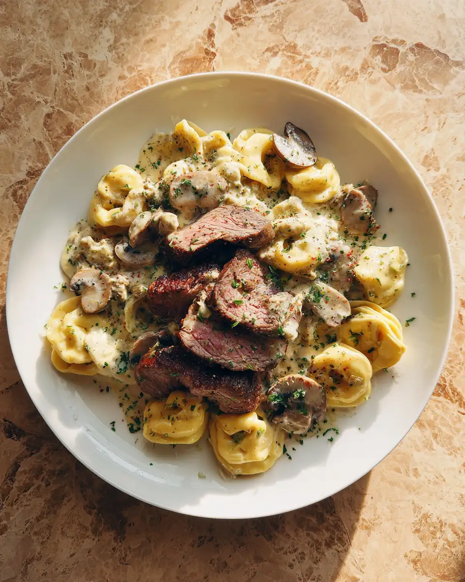 Indulge in the Ultimate Comfort: Creamy Mushroom Steak Tortellini Delight 6 Final dish - Indulge in the Ultimate Comfort: Creamy Mushroom Steak Tortellini Delight