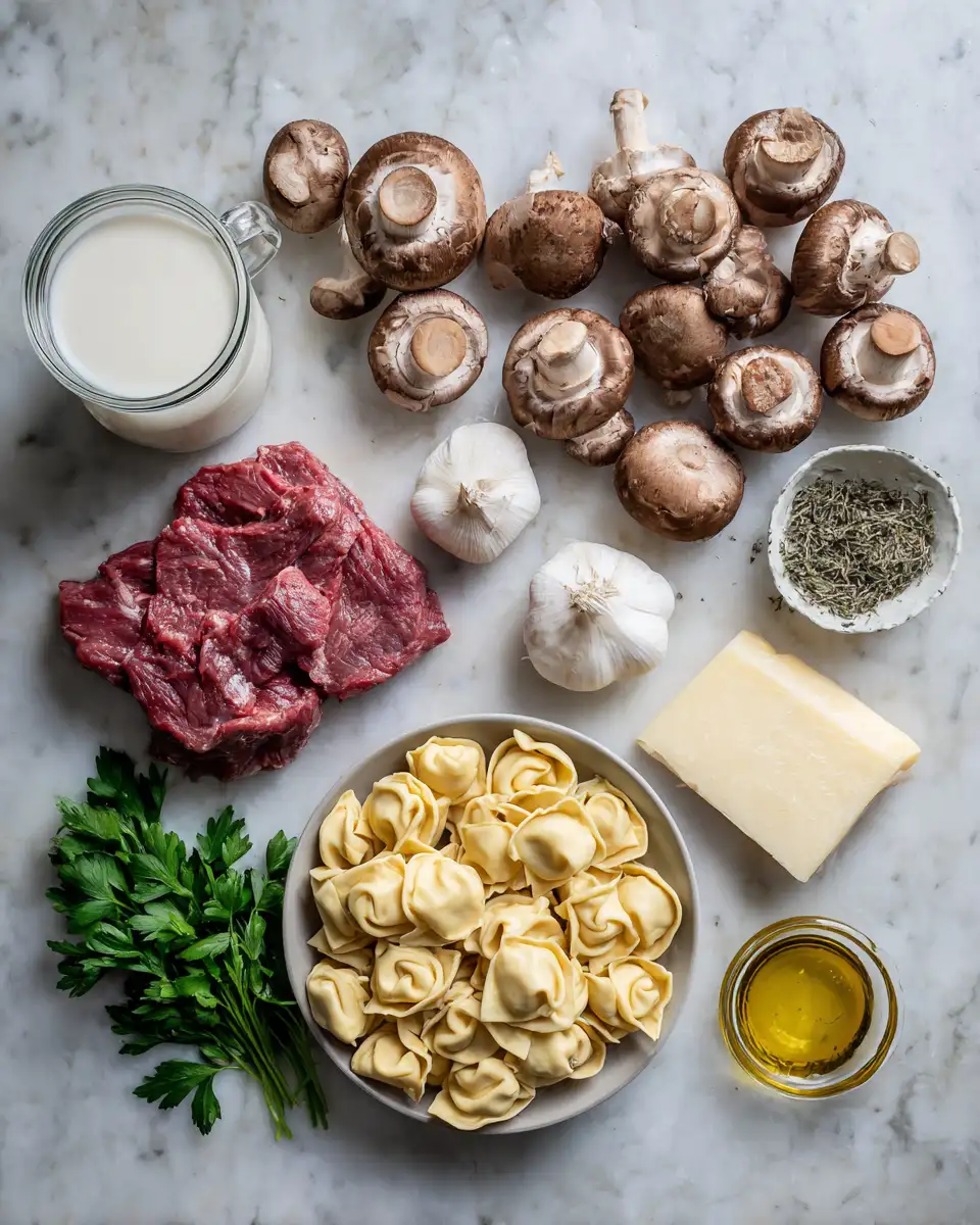 Indulge in the Ultimate Comfort: Creamy Mushroom Steak Tortellini Delight 4 Ingredients for Indulge in the Ultimate Comfort: Creamy Mushroom Steak Tortellini Delight