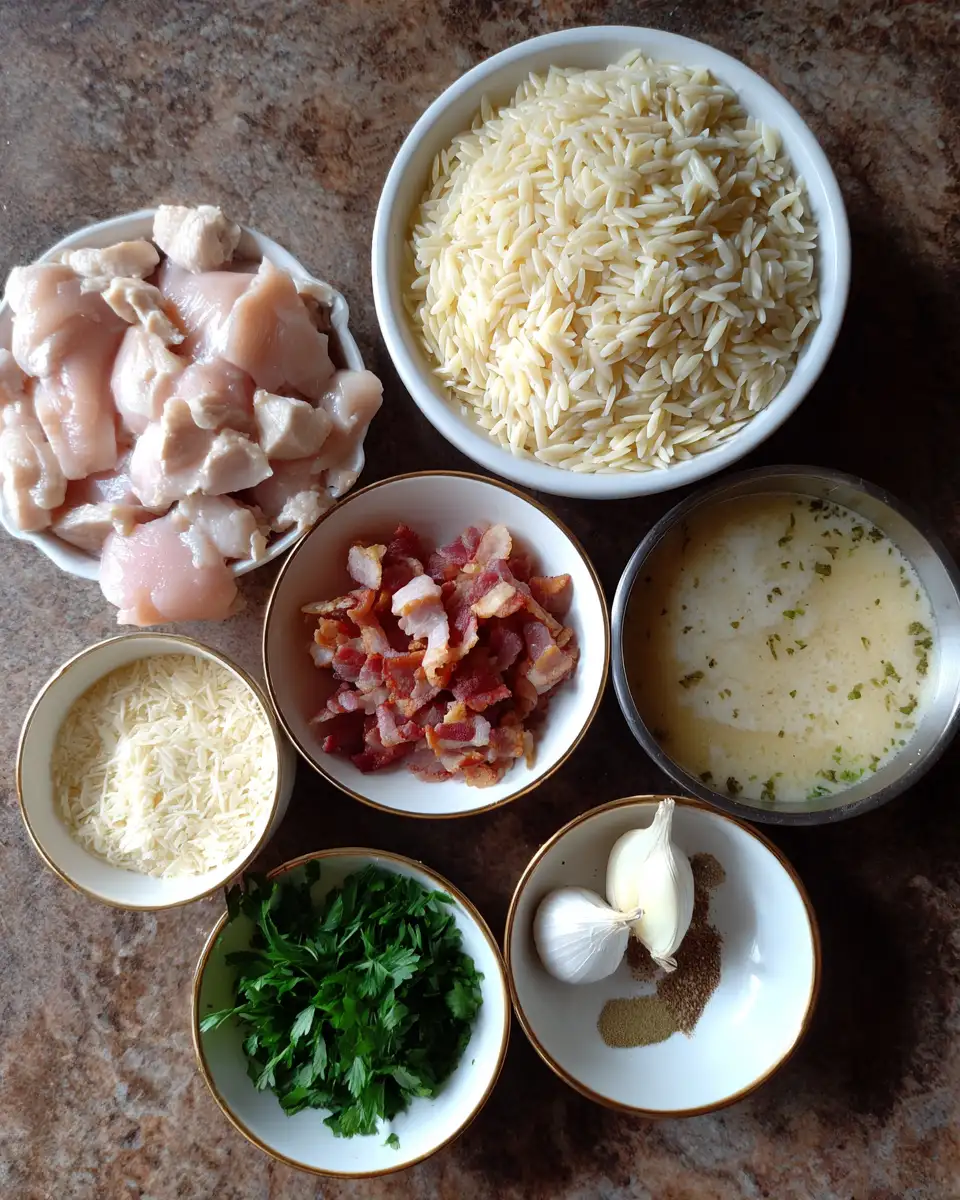 Ingredients for Indulge in Comfort: Creamy Parmesan Chicken Bacon Orzo Delight