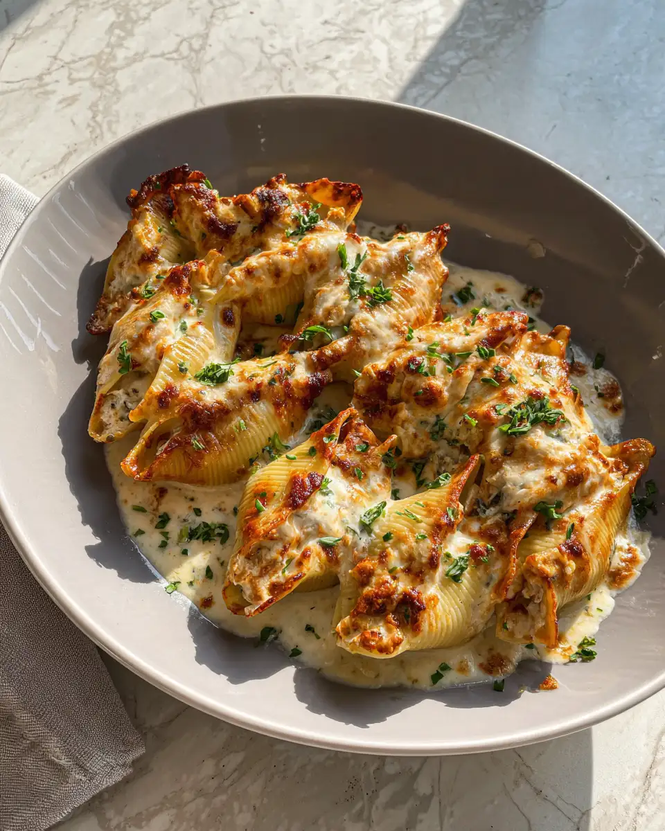 Final dish - Indulge in Irresistible Creamy Parmesan Chicken Stuffed Shells for Dinner Bliss