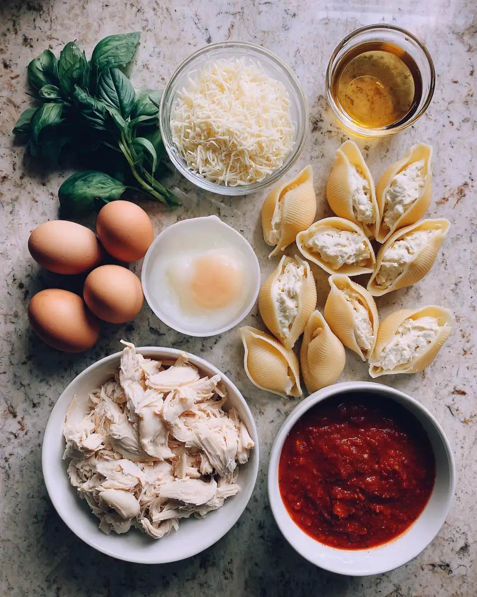 Ingredients for Indulge in Irresistible Creamy Parmesan Chicken Stuffed Shells for Dinner Bliss