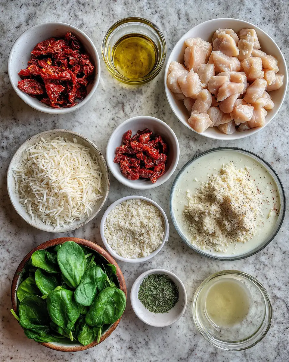 Ingredients for Indulge in Comfort with Creamy Tuscan Chicken Rice Bake