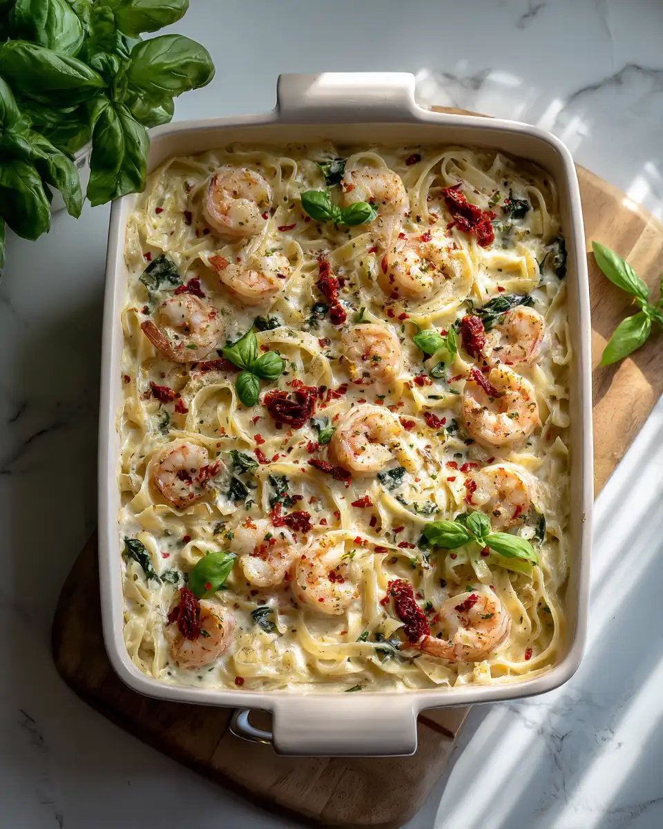 Ingredients for Indulge in Comfort: Creamy Tuscan Shrimp Alfredo Bake