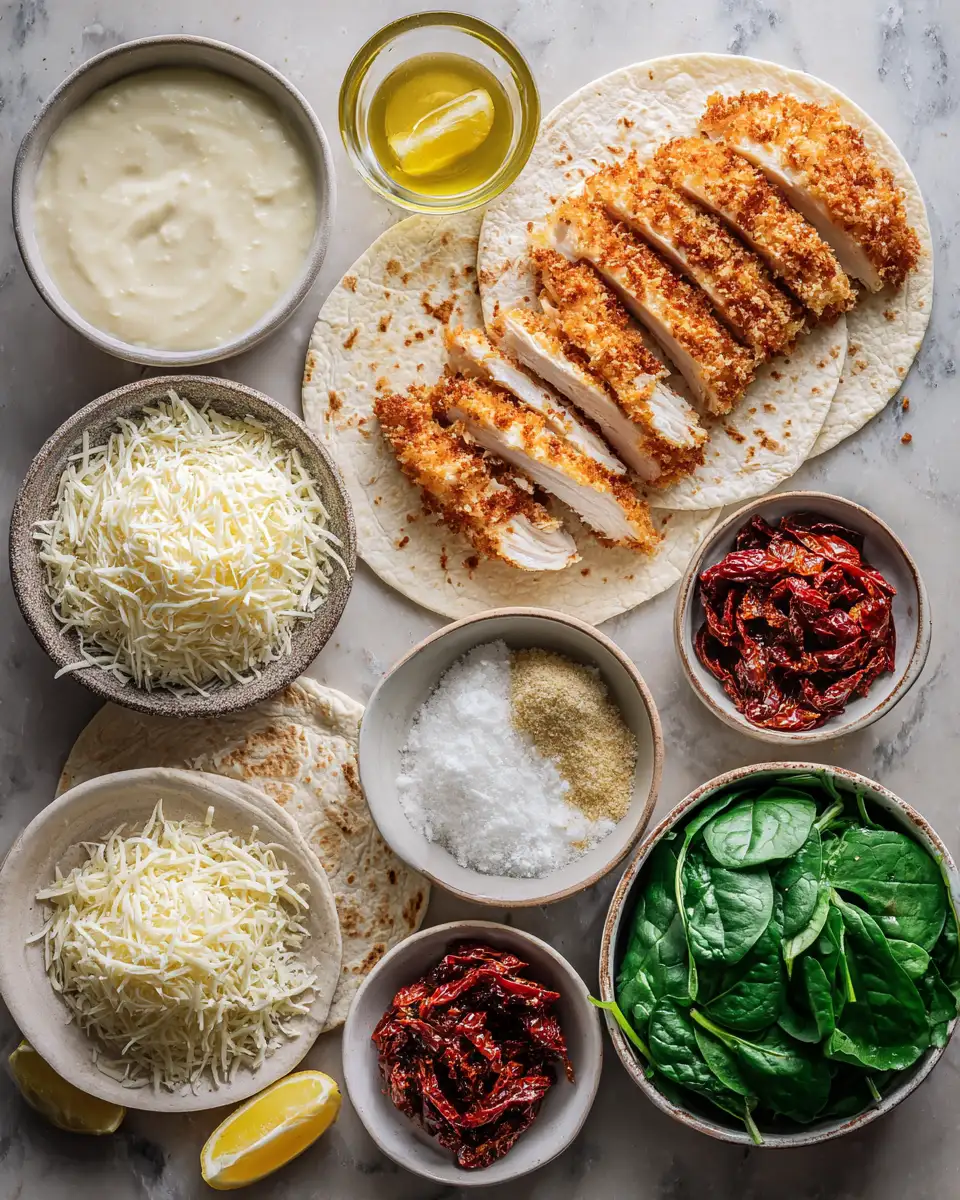 Ingredients for Ultimate Crispy Parmesan Chicken Alfredo Wraps Unveiled