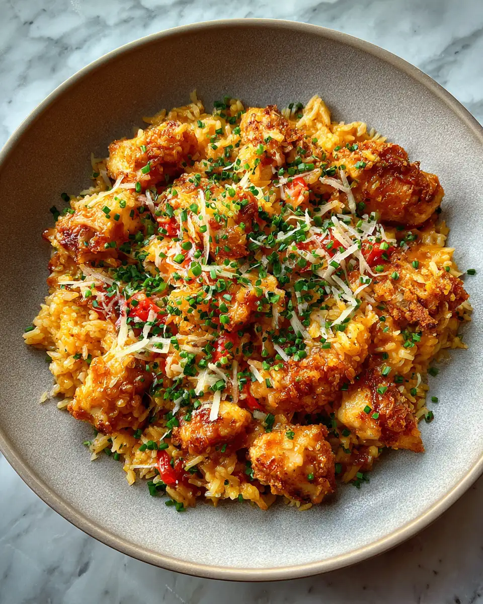 Final dish - Savor the Crunch: Irresistible Crispy Parmesan Chicken Rice Skillet