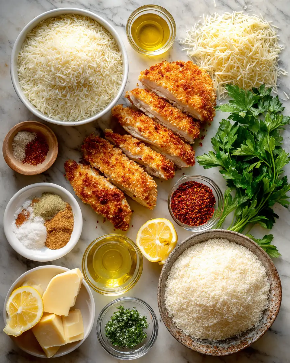 Ingredients for Savor the Crunch: Irresistible Crispy Parmesan Chicken Rice Skillet