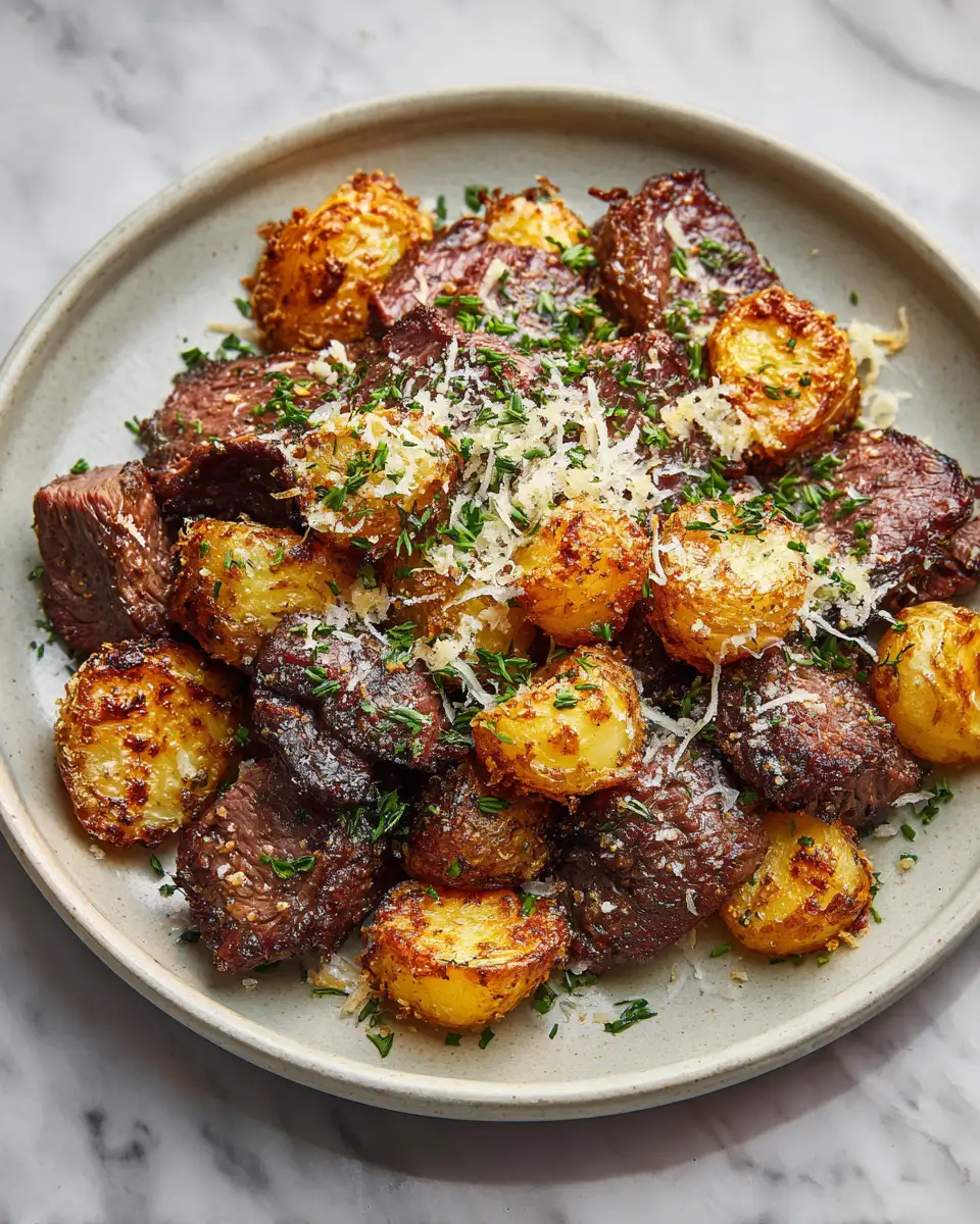 Final dish - Savor the Crunch: Irresistible Crispy Parmesan Steak Potato Bites