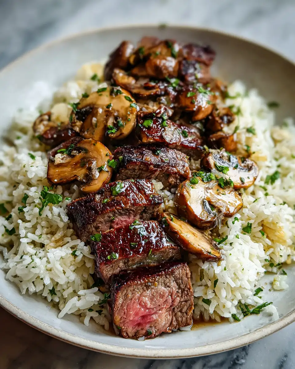 Savor the Flavor: Garlic Butter Steak Mushroom Rice Sensation 6 Final dish - Savor the Flavor: Garlic Butter Steak Mushroom Rice Sensation