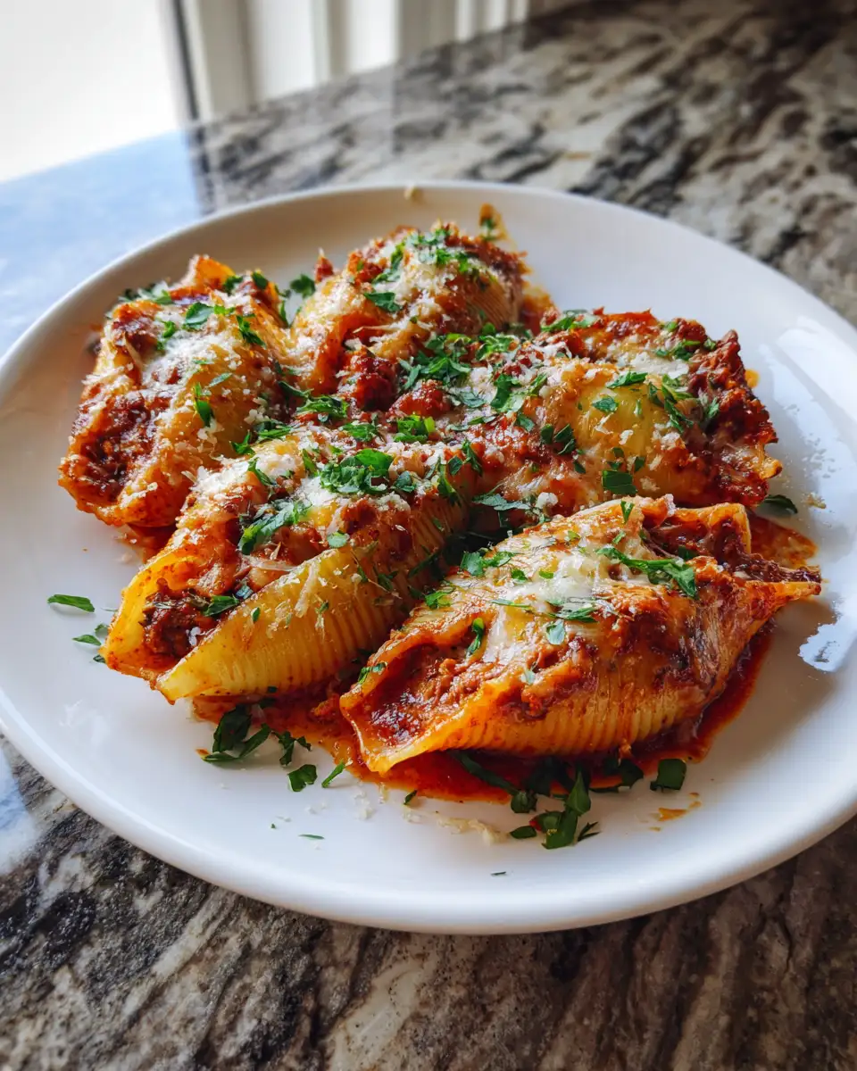 Final dish - Irresistibly Cheesy Garlic Parmesan Beef Stuffed Shells Delight