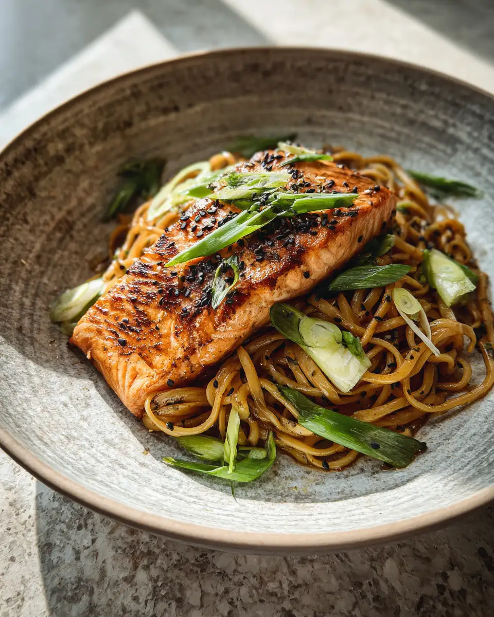 Sweet and Savory Delight: Honey Garlic Butter Salmon Noodles - Featured Image