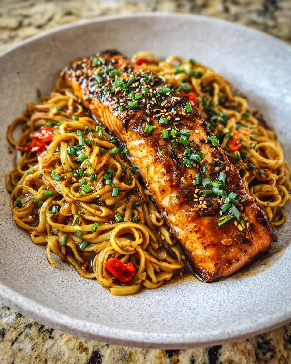 Sweet and Savory Delight: Honey Garlic Butter Salmon Noodles 6 Final dish - Sweet and Savory Delight: Honey Garlic Butter Salmon Noodles