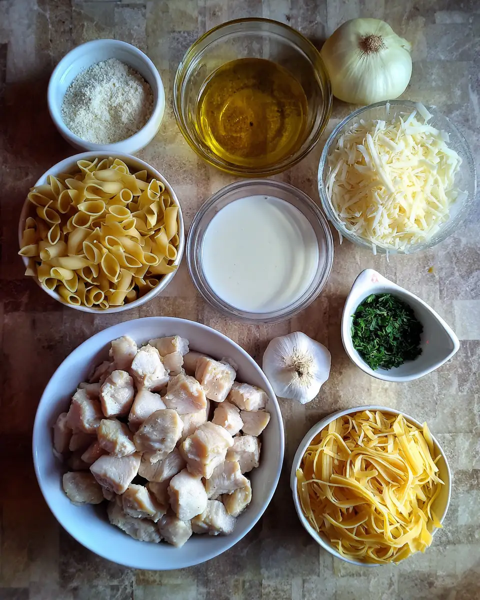 Ingredients for Irresistible Honey Garlic Chicken Alfredo Bake: A Sweet and Savory Delight