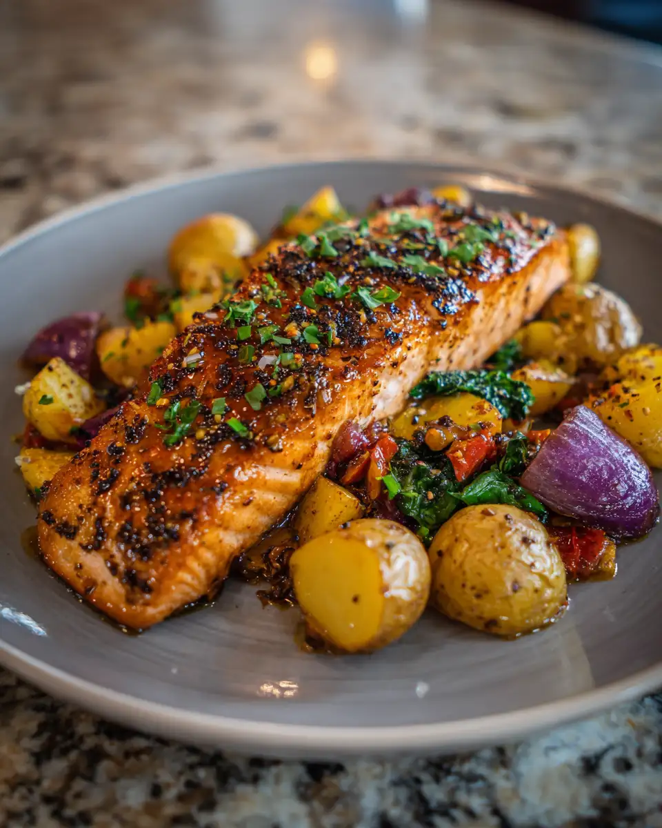 Final dish - Sizzle and Savor: Honey Garlic Salmon Potato Skillet Extravaganza