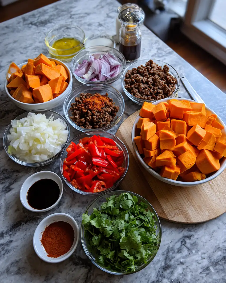Ingredients for Savor the Spice: Hot Honey Beef Sweet Potato Bowls Delight