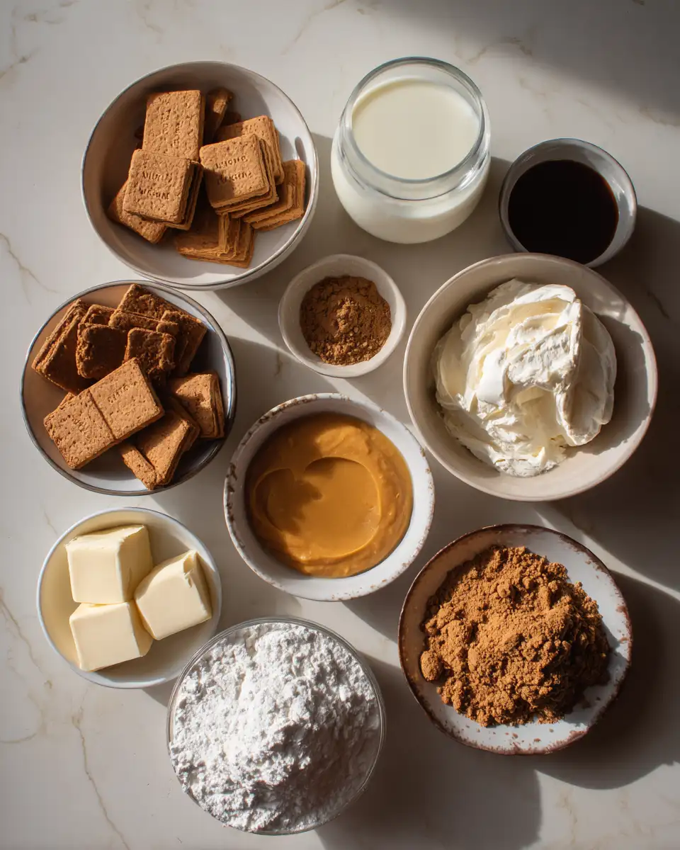 Ingredients for Irresistible No Bake Biscoff Pumpkin Cheesecake Delight