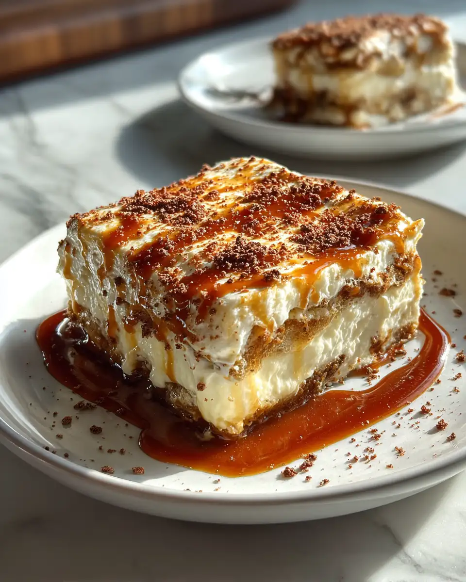 Final dish - Indulge in Layers of Bliss with No Bake Caramel Cheesecake Lasagna