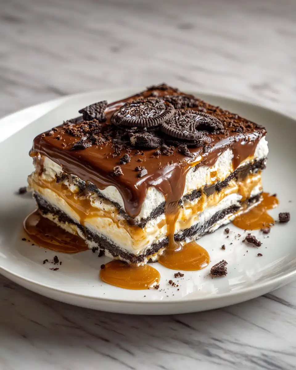 Final dish - Decadent Layers of Delight: No Bake Caramel Oreo Lasagna
