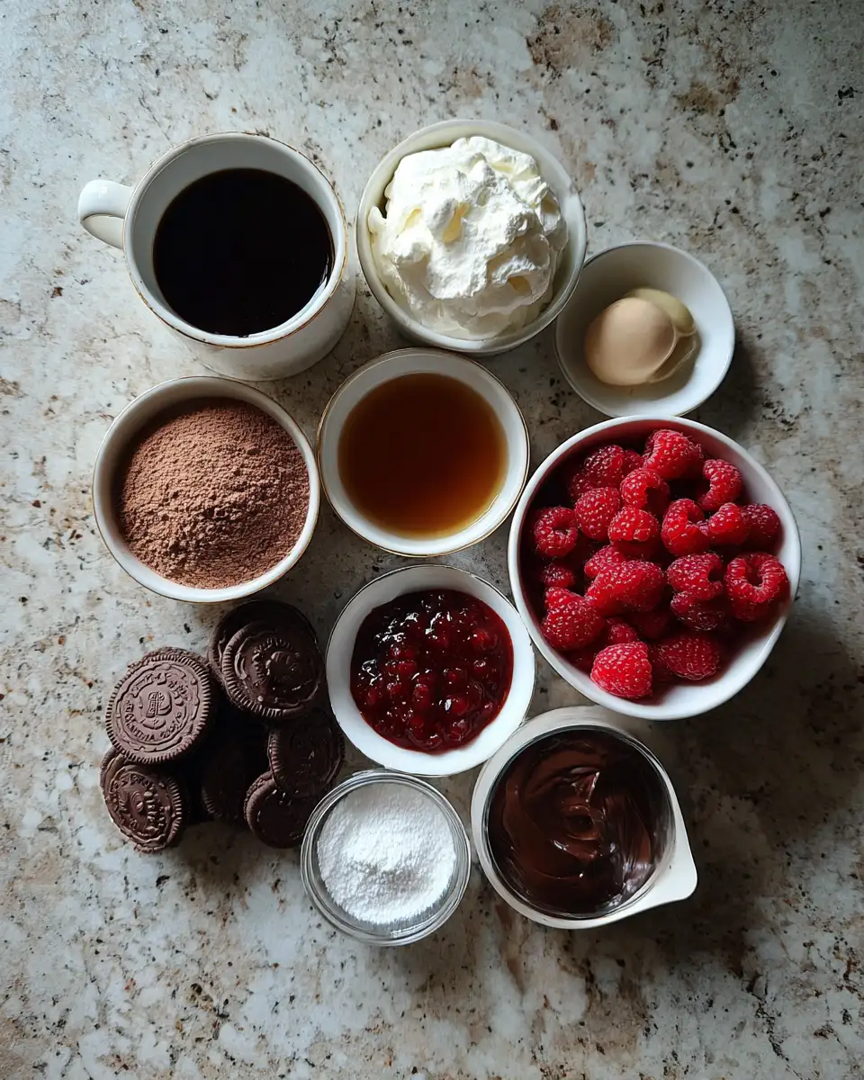 Ingredients for Decadent Delight: Indulge in a No Bake Chocolate Raspberry Cheesecake