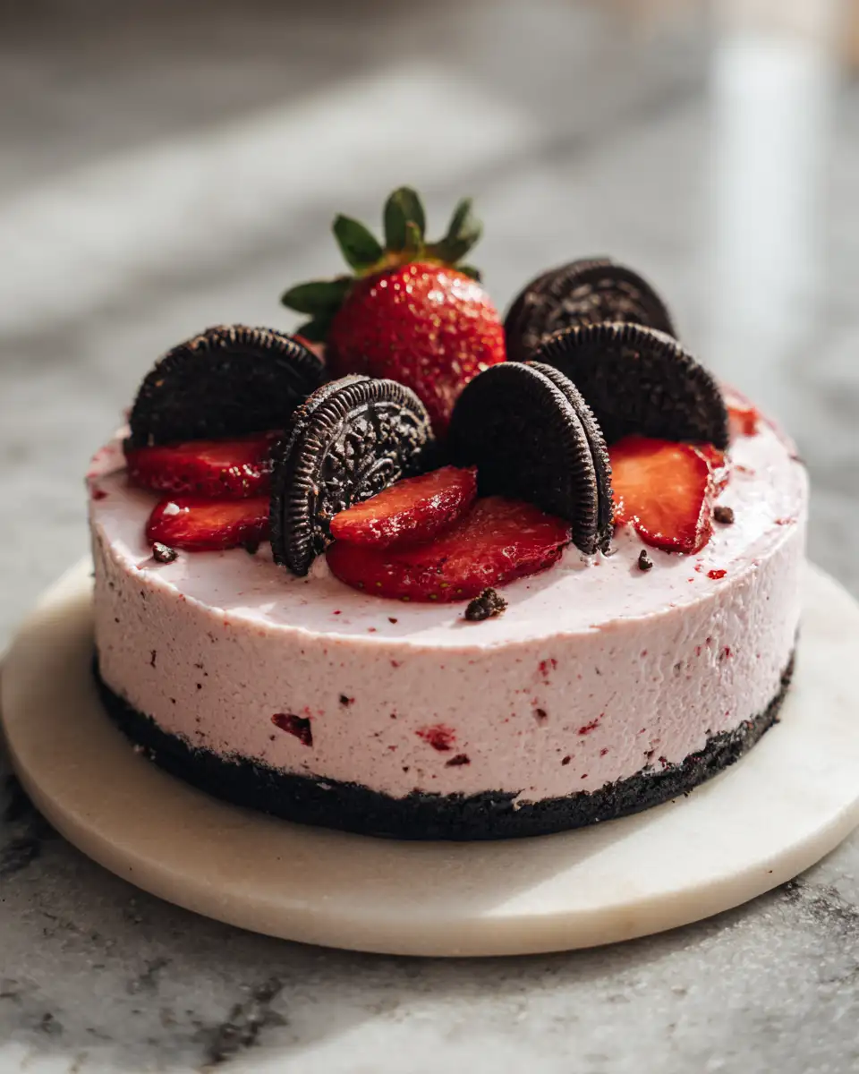 Final dish - Indulge in Bliss with This No Bake Strawberry Oreo Cheesecake Delight